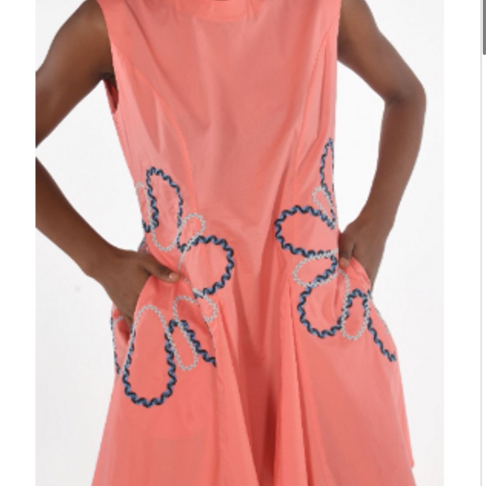 Celina Moon orange mini high neck flare dress with blue details (NWT!!!!)